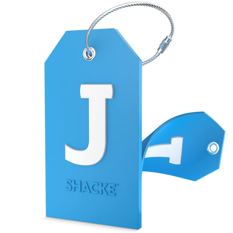 Shacke Initial Luggage Tag with Full Privacy Cover and Stainless Steel Loop - Aqua Teal (Letter J) - Image 1